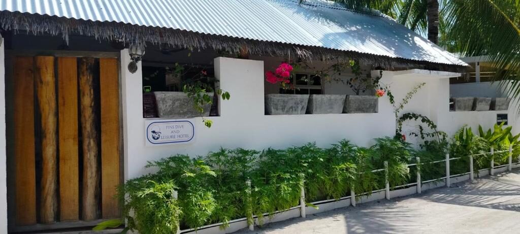 Entrance of Fins Dive and Leisure Hotel on Rasdhoo